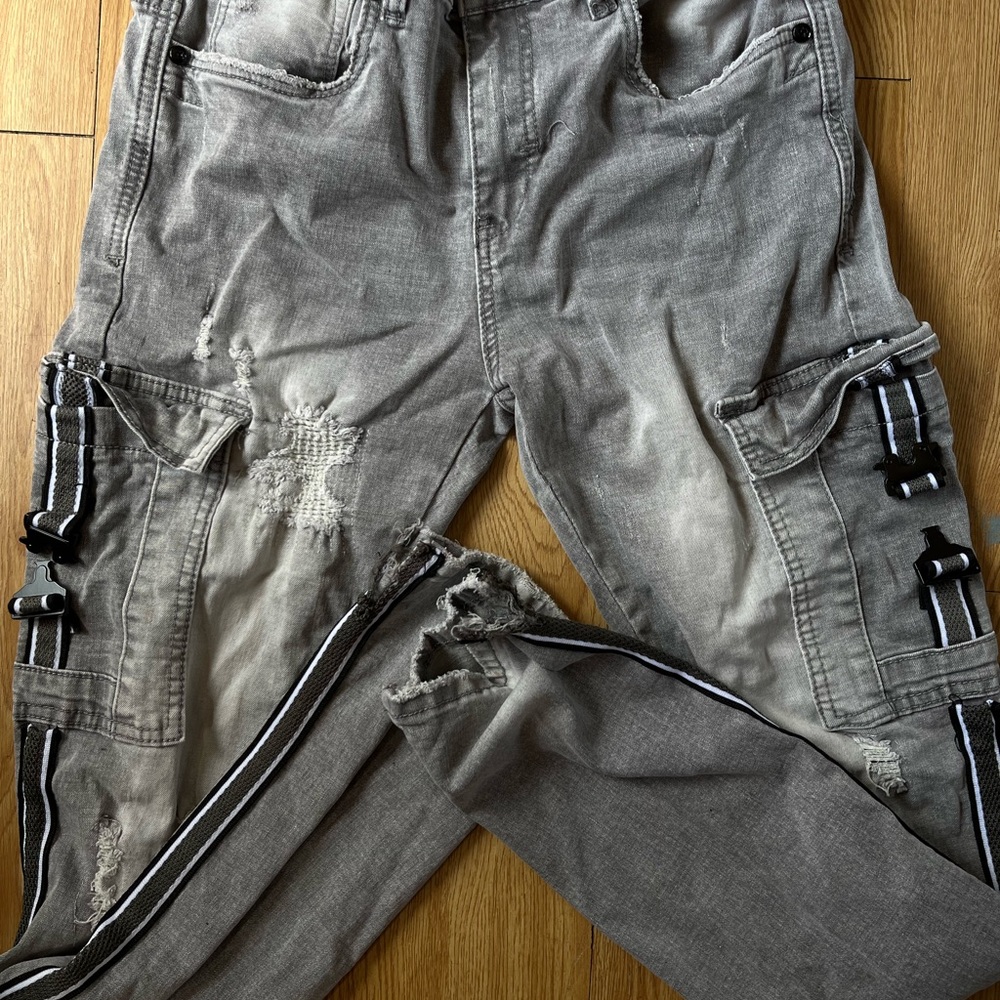 Mason Gray Cargo Pants with Distressed Details